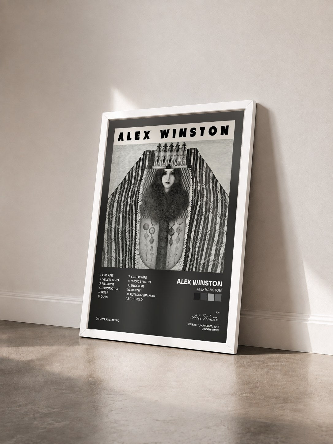 #blanc Tableau de l'album Alex Winston de Alex Winston vu de trois quarts, cadre blanc