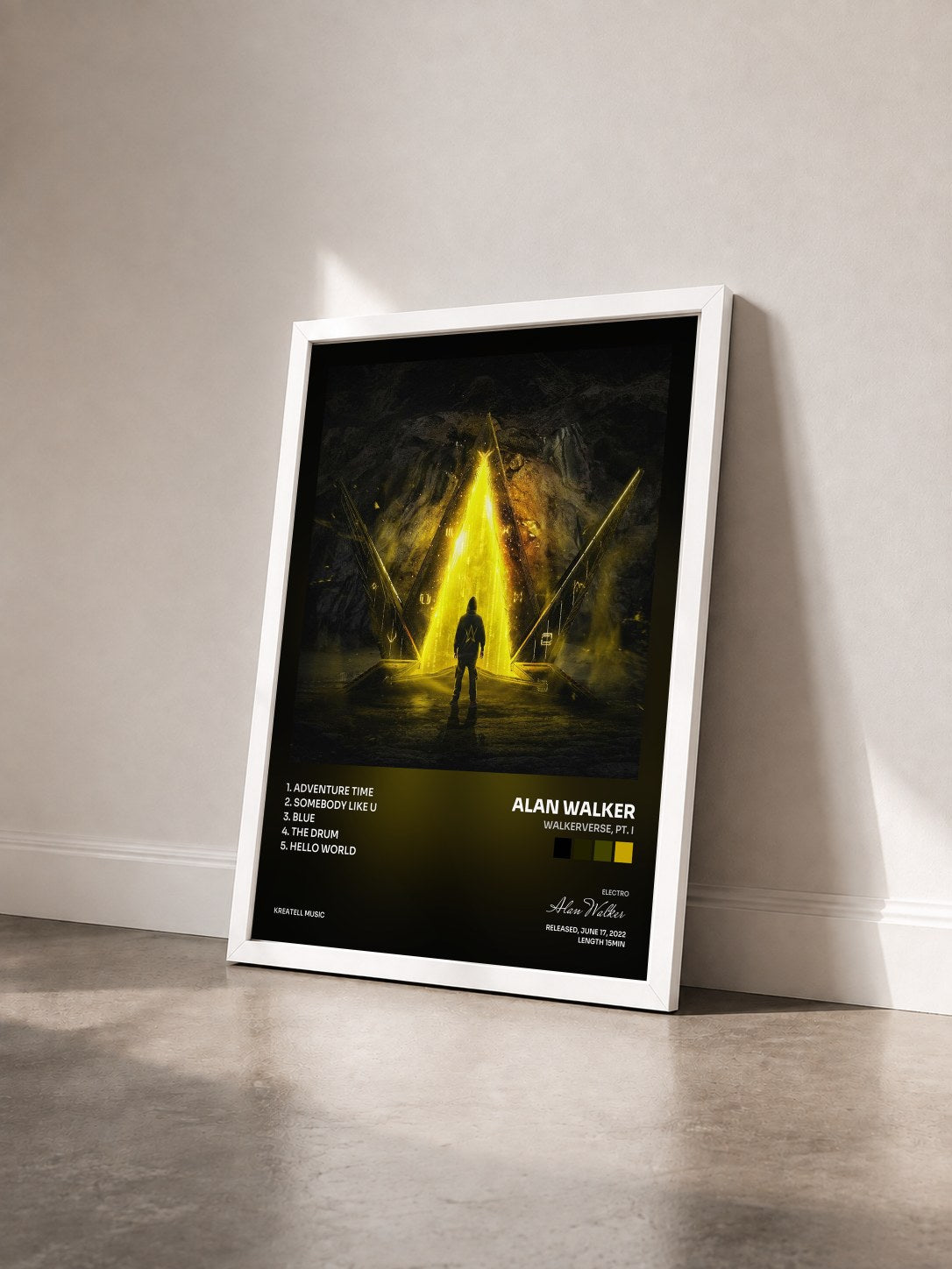 #blanc Tableau de l'album Walkerverse, Pt. I de Alan Walker vu de trois quarts, cadre blanc