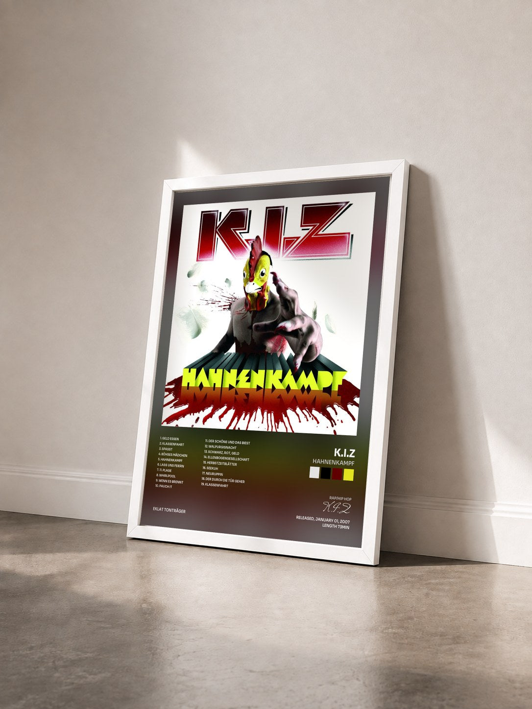 #blanc Tableau de l'album Hahnenkampf de K.I.Z vu de trois quarts, cadre blanc