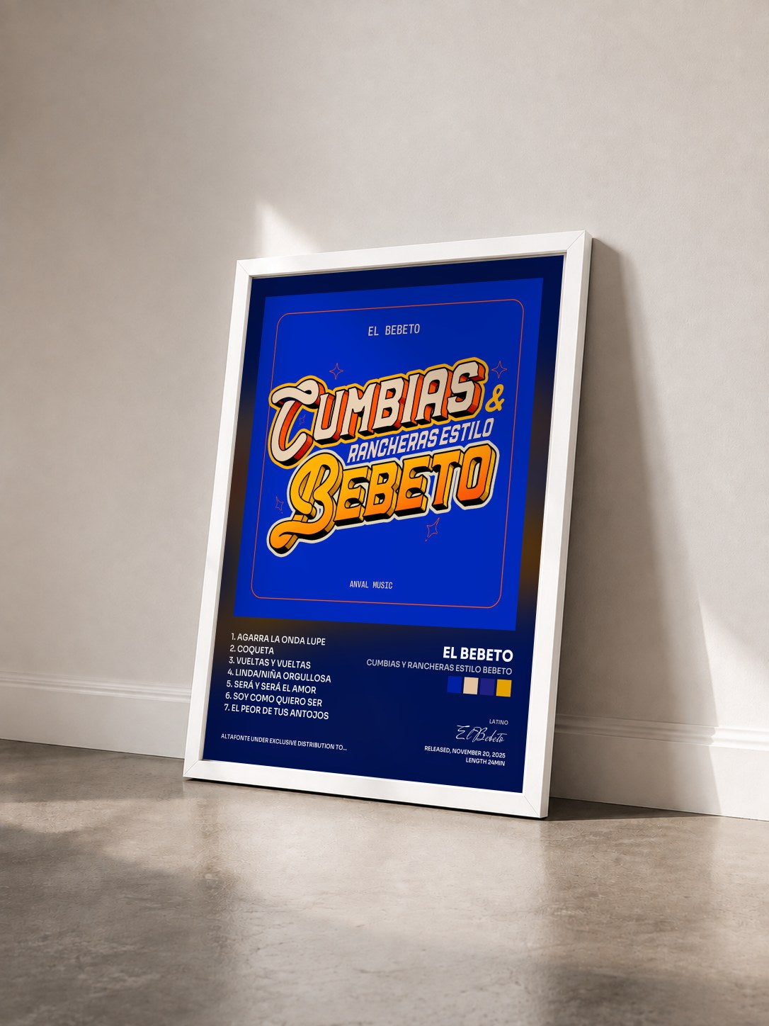 #blanc Tableau de l'album Cumbias y Rancheras Estilo Bebeto de El Bebeto vu de trois quarts, cadre blanc