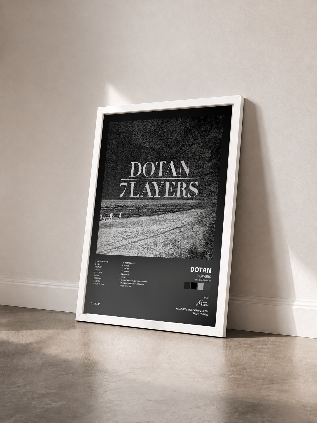 #blanc Tableau de l'album 7 Layers (Special Edition) de Dotan vu de trois quarts, cadre blanc