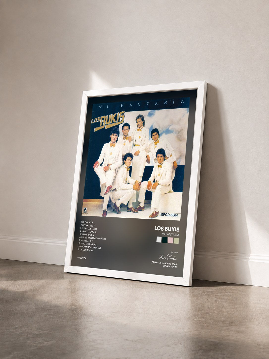 #blanc Tableau de l'album Mi Fantasia de Los Bukis vu de trois quarts, cadre blanc