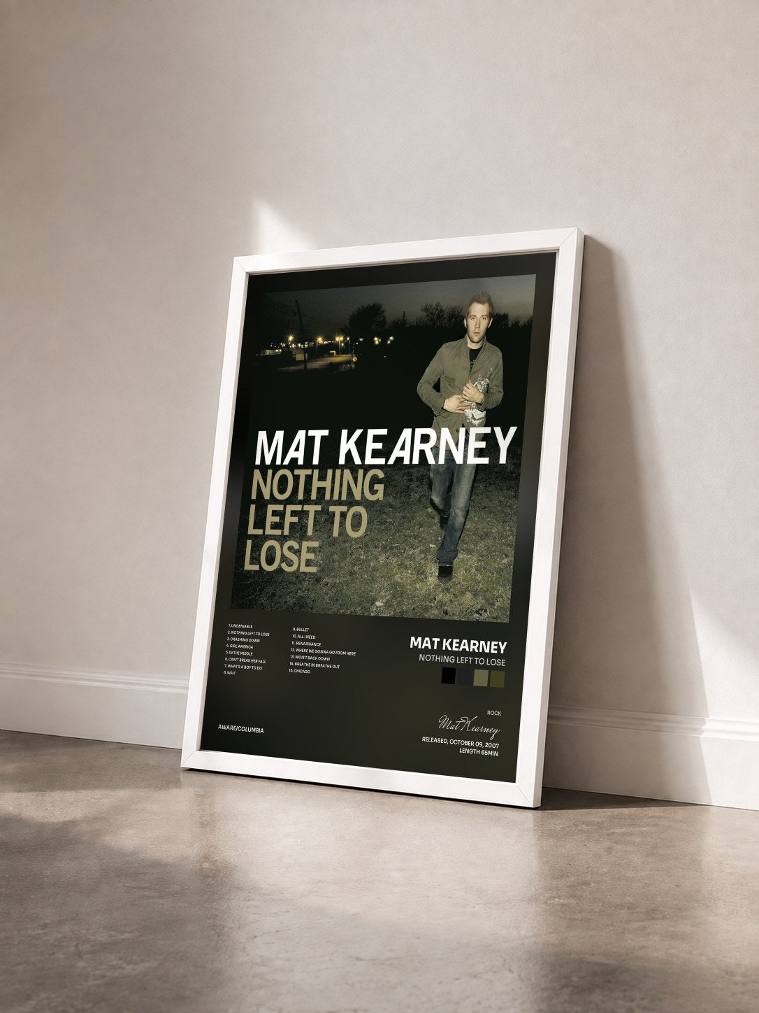 #blanc Tableau de l'album Nothing Left To Lose de Mat Kearney vu de trois quarts, cadre blanc