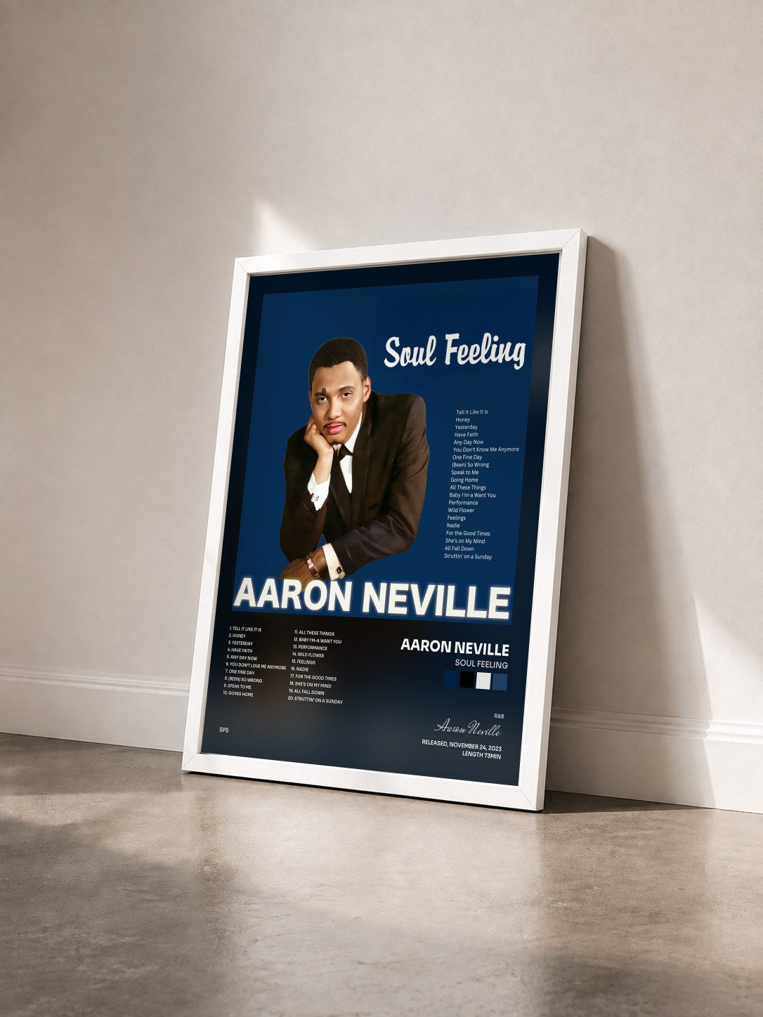 #blanc Tableau de l'album Soul Feeling de Aaron Neville vu de trois quarts, cadre blanc