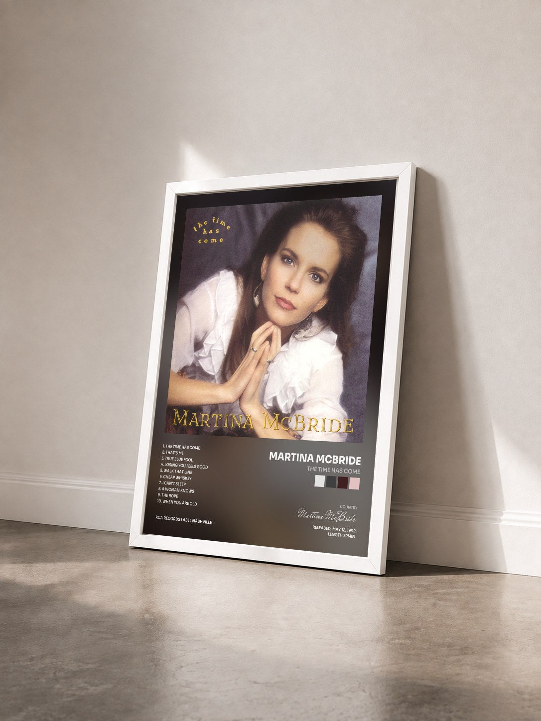 #blanc Tableau de l'album The Time Has Come de Martina McBride vu de trois quarts, cadre blanc