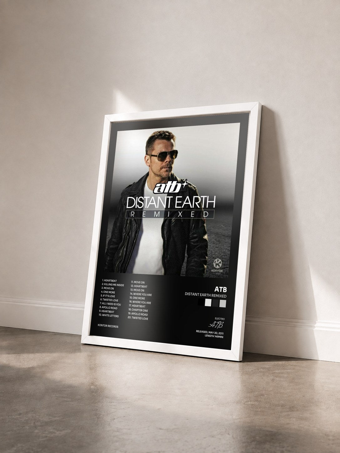 #blanc Tableau de l'album Distant Earth Remixed de ATB vu de trois quarts, cadre blanc
