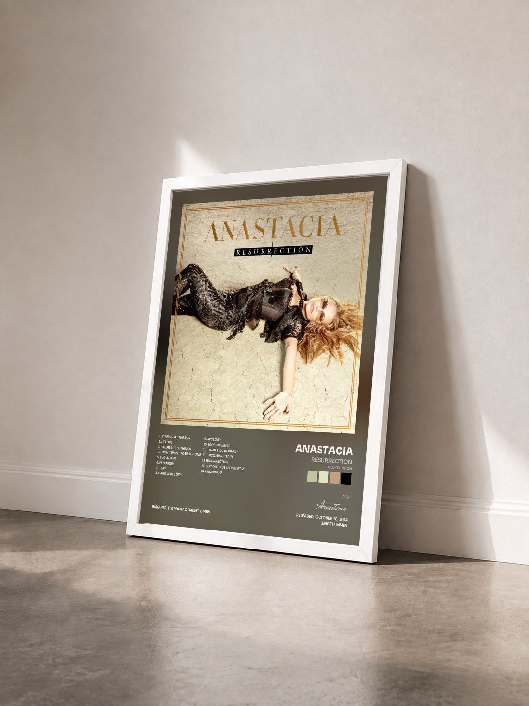 #blanc Tableau de l'album Resurrection (Deluxe Edition) de Anastacia vu de trois quarts, cadre blanc