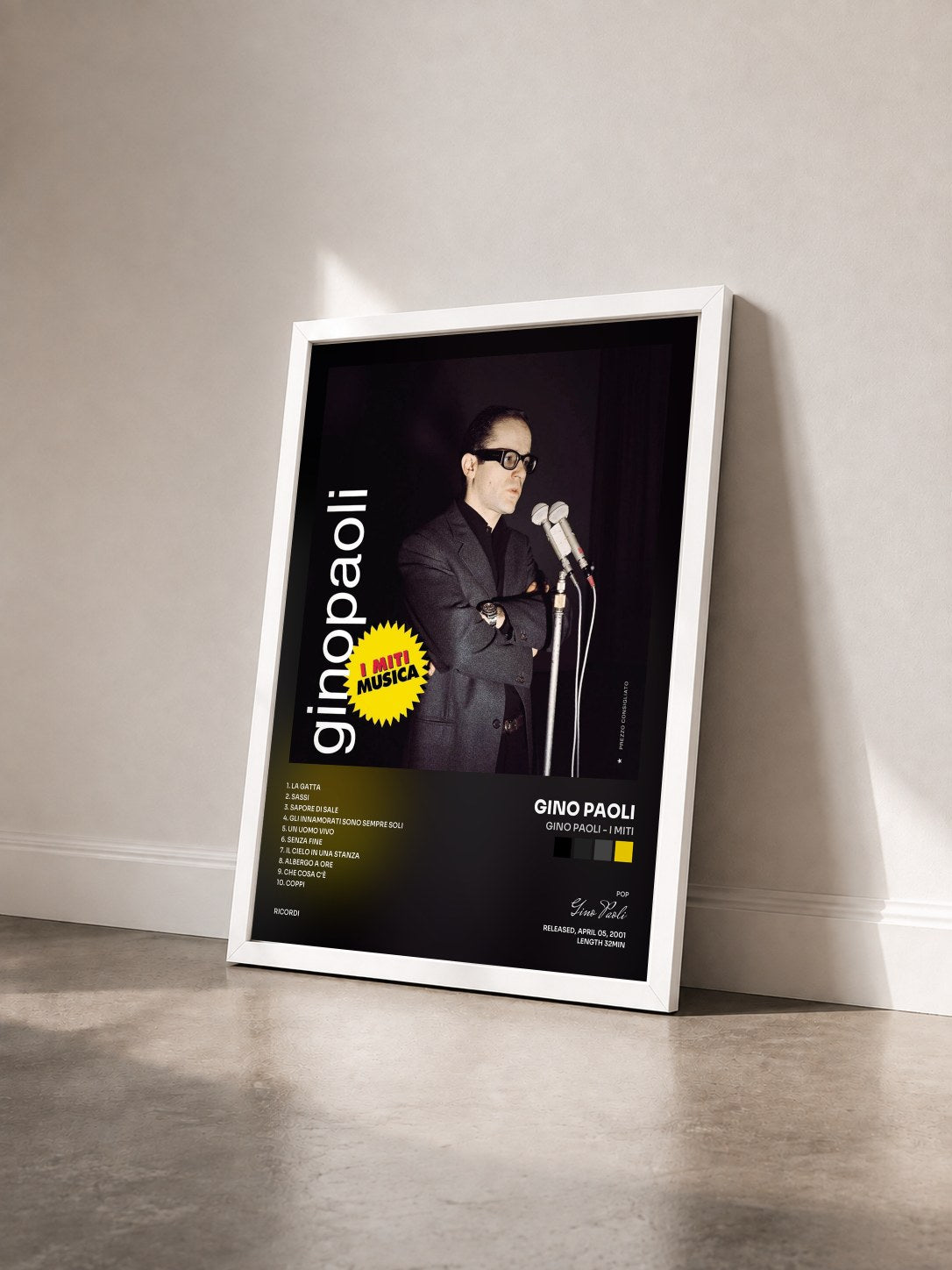 #blanc Tableau de l'album Gino Paoli - I Miti de Gino Paoli vu de trois quarts, cadre blanc