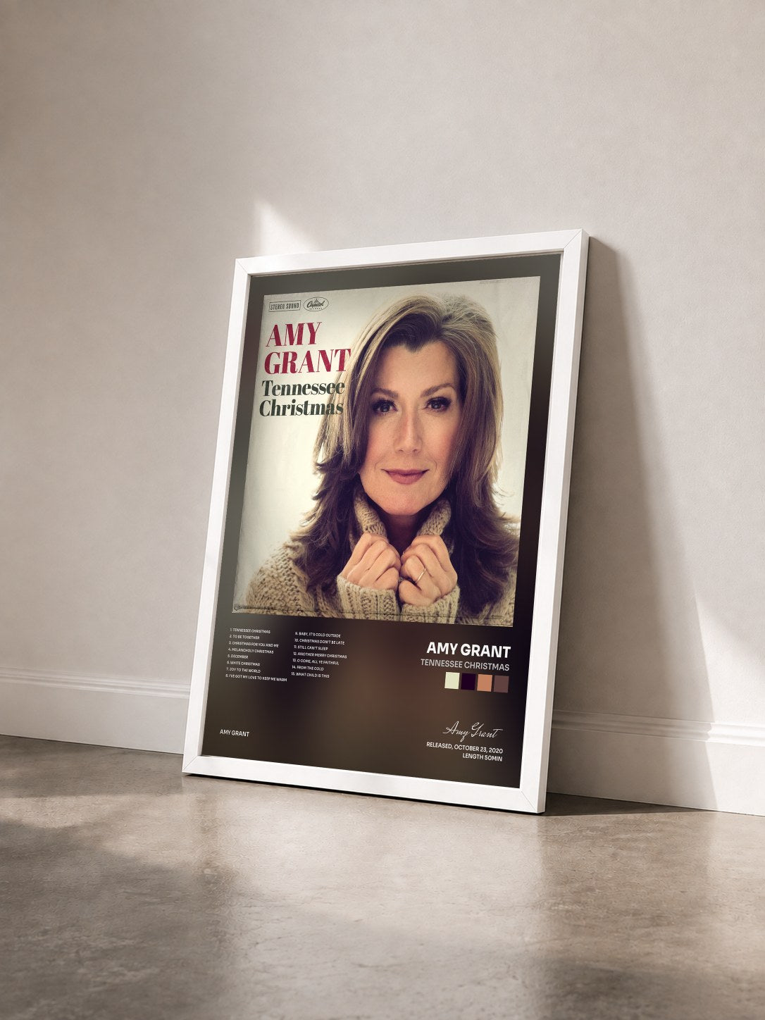 #blanc Tableau de l'album Tennessee Christmas de Amy Grant vu de trois quarts, cadre blanc