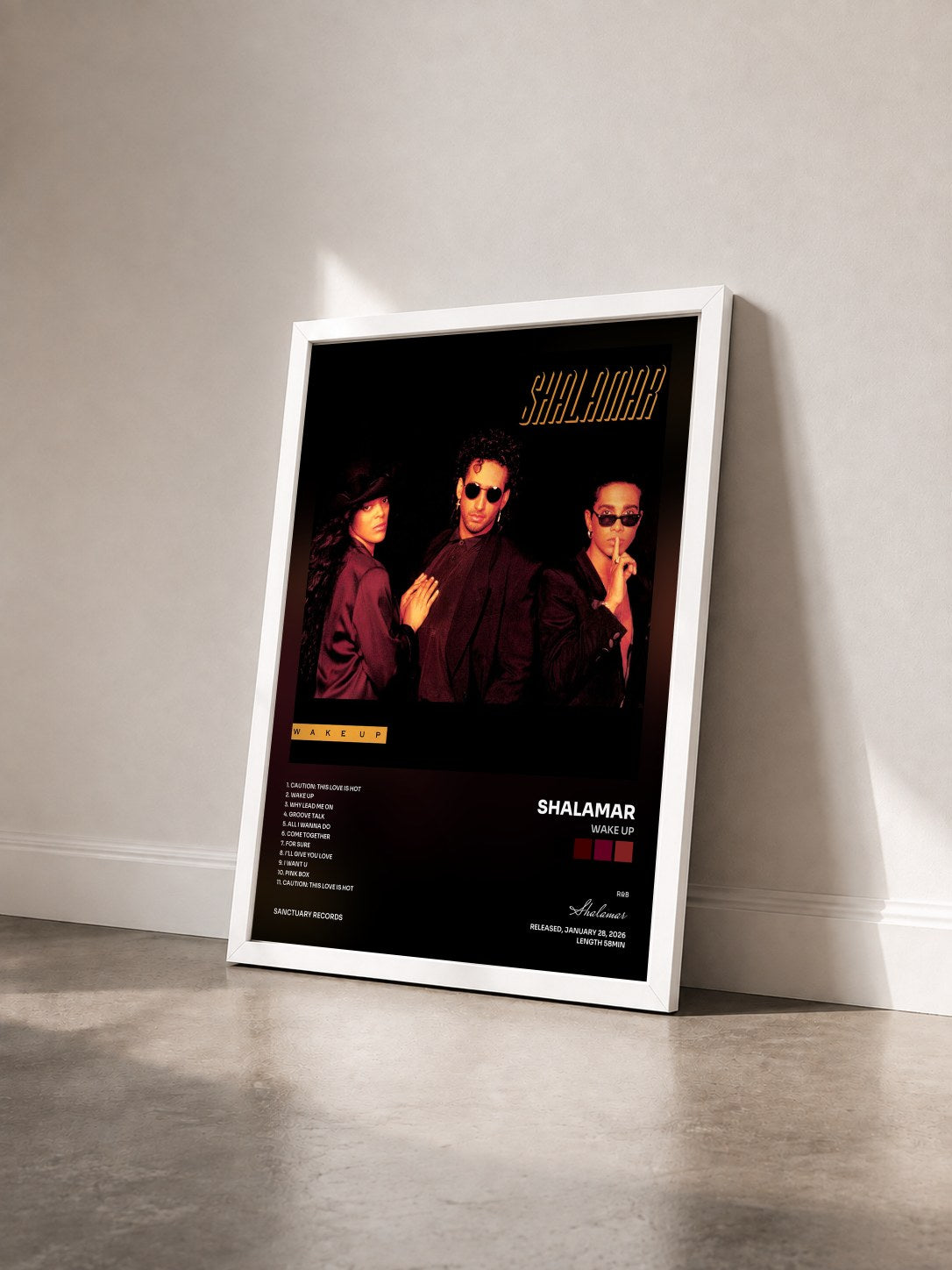 #blanc Tableau de l'album Wake Up de Shalamar vu de trois quarts, cadre blanc