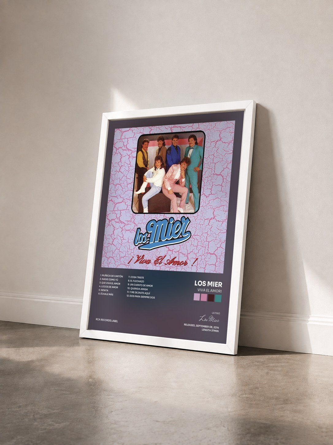 #blanc Tableau de l'album Viva el Amor! de Los Mier vu de trois quarts, cadre blanc