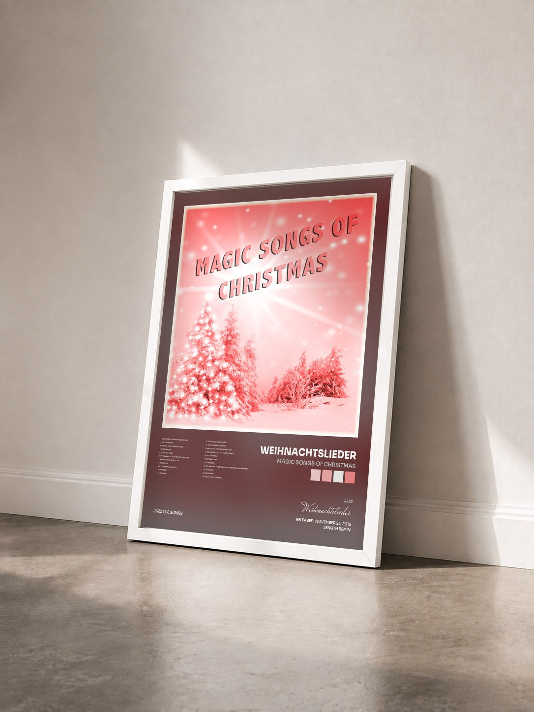 #blanc Tableau de l'album Magic Songs of Christmas de Weihnachtslieder vu de trois quarts, cadre blanc