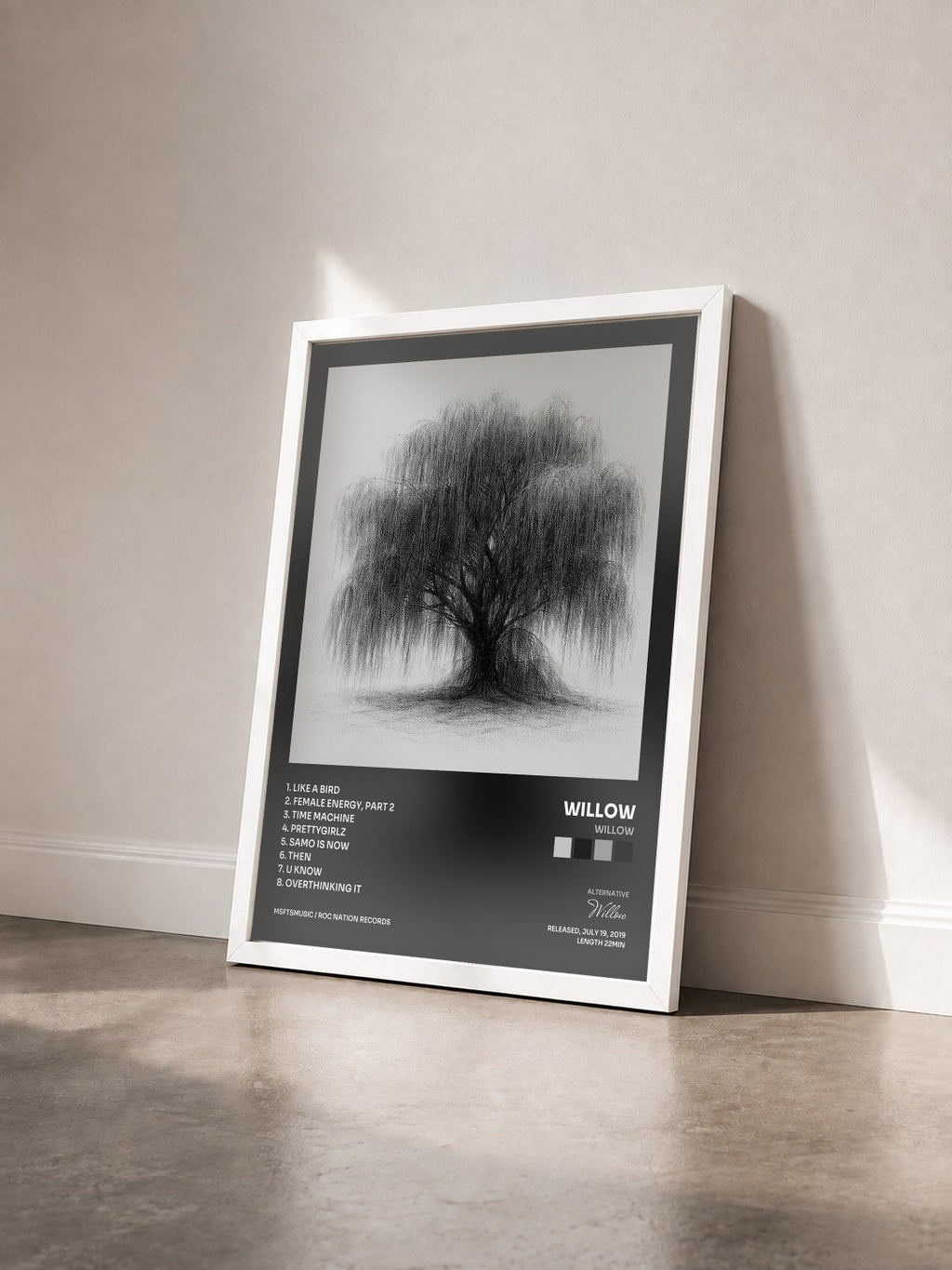 #blanc Tableau de l'album WILLOW de Willow vu de trois quarts, cadre blanc