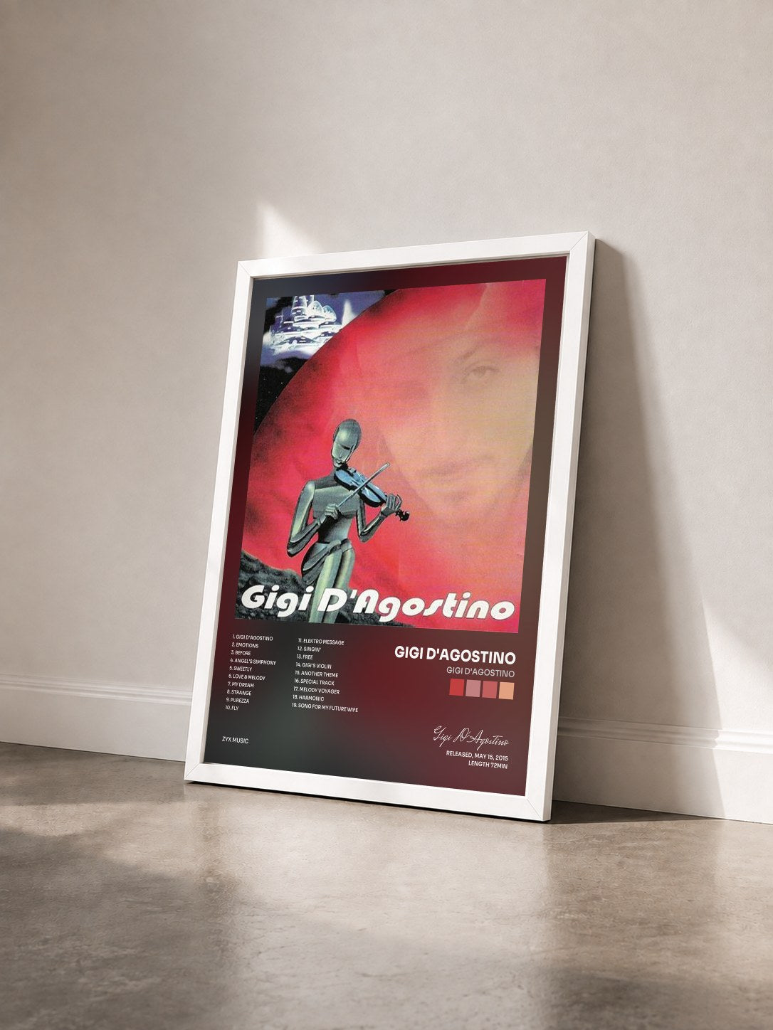 #blanc Tableau de l'album Gigi D'Agostino de Gigi D'Agostino vu de trois quarts, cadre blanc