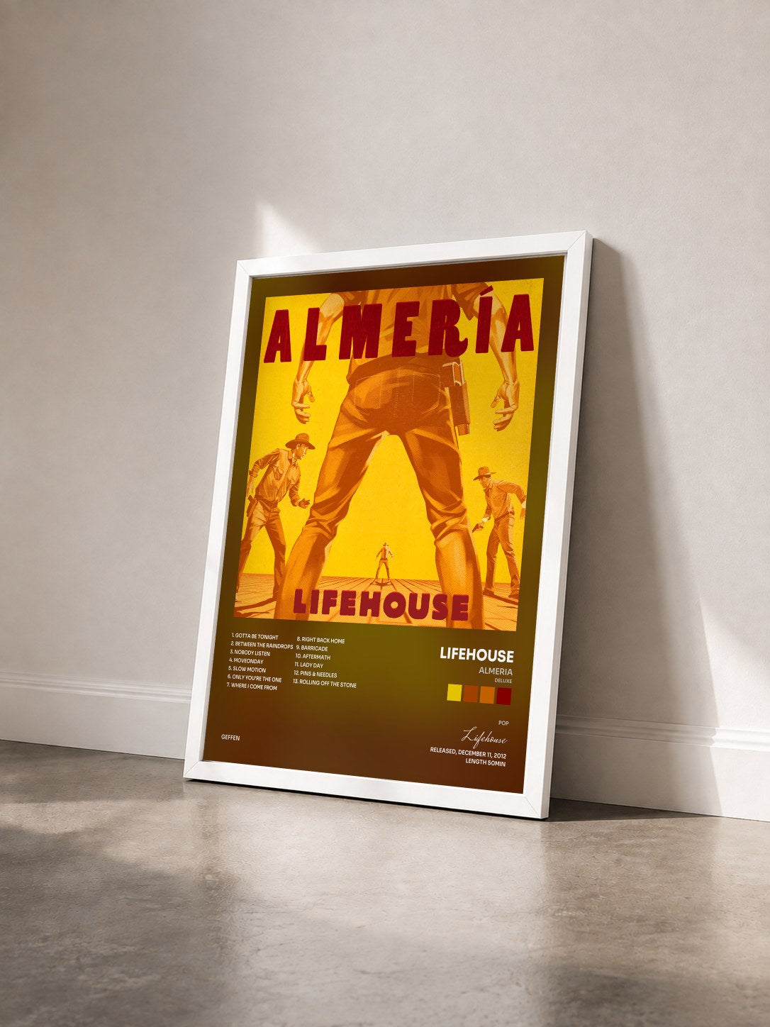 #blanc Tableau de l'album Almeria (Deluxe) de Lifehouse vu de trois quarts, cadre blanc