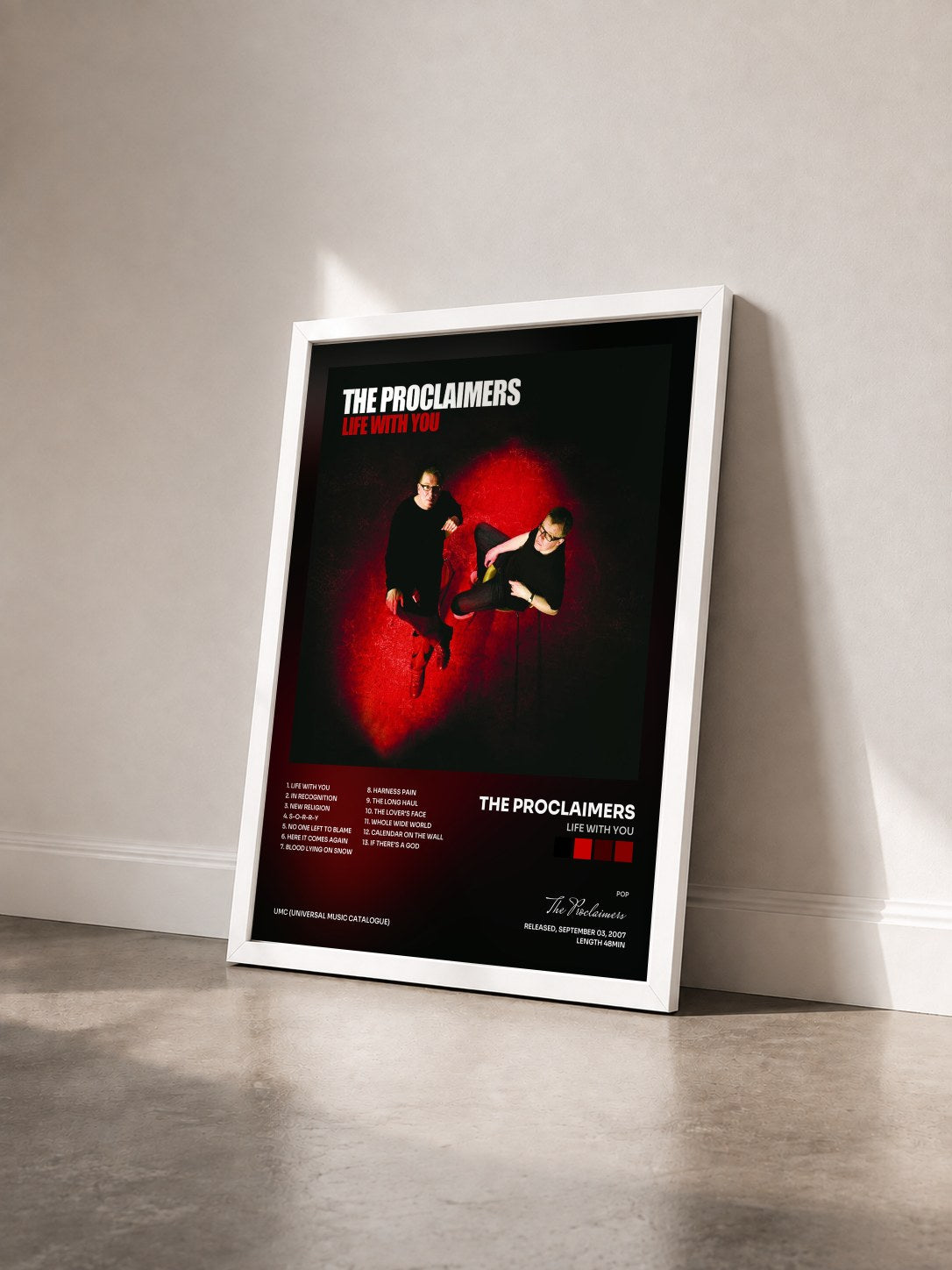 #blanc Tableau de l'album Life With You de The Proclaimers vu de trois quarts, cadre blanc