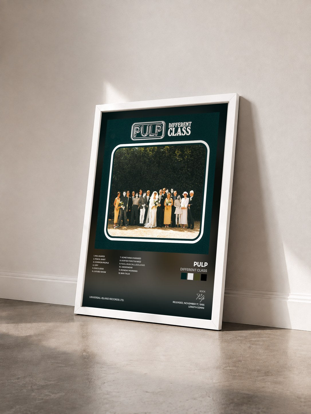 #blanc Tableau de l'album Different Class de Pulp vu de trois quarts, cadre blanc