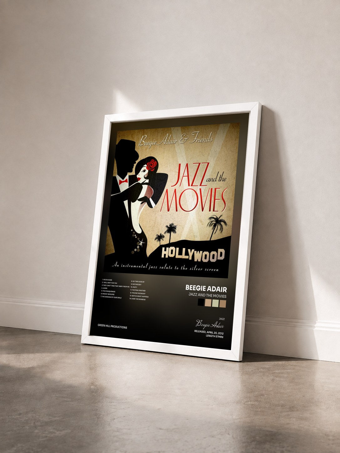 #blanc Tableau de l'album Jazz And The Movies de Beegie Adair vu de trois quarts, cadre blanc