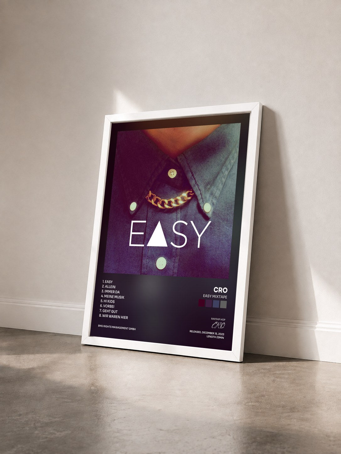 #blanc Tableau de l'album Easy Mixtape de CRO vu de trois quarts, cadre blanc