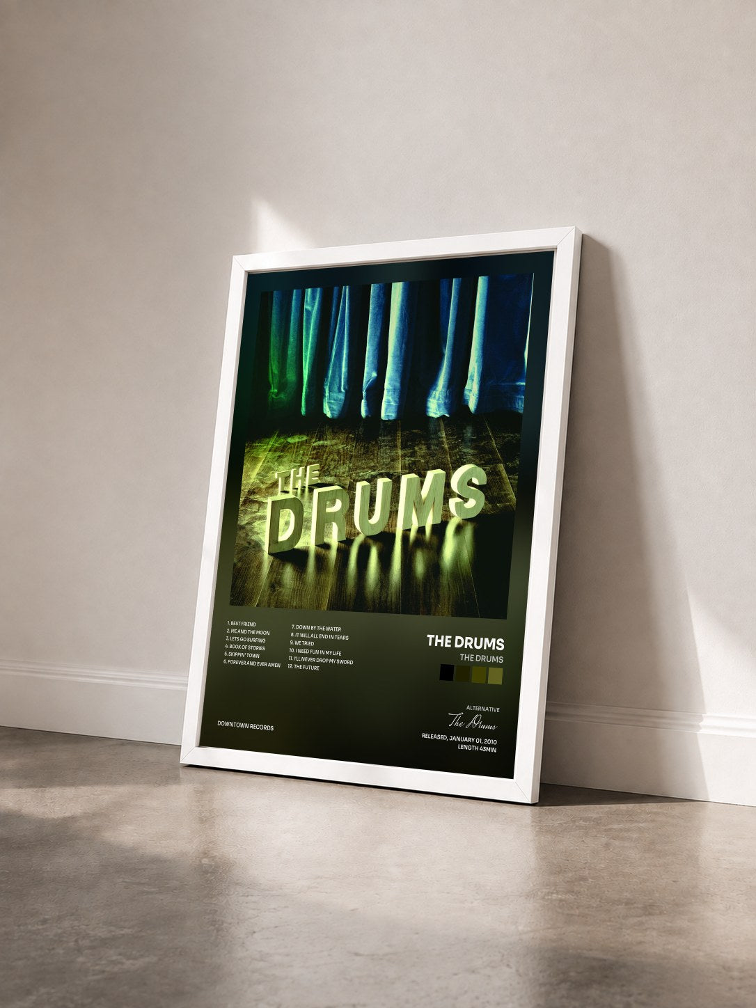 #blanc Tableau de l'album The Drums de The Drums vu de trois quarts, cadre blanc