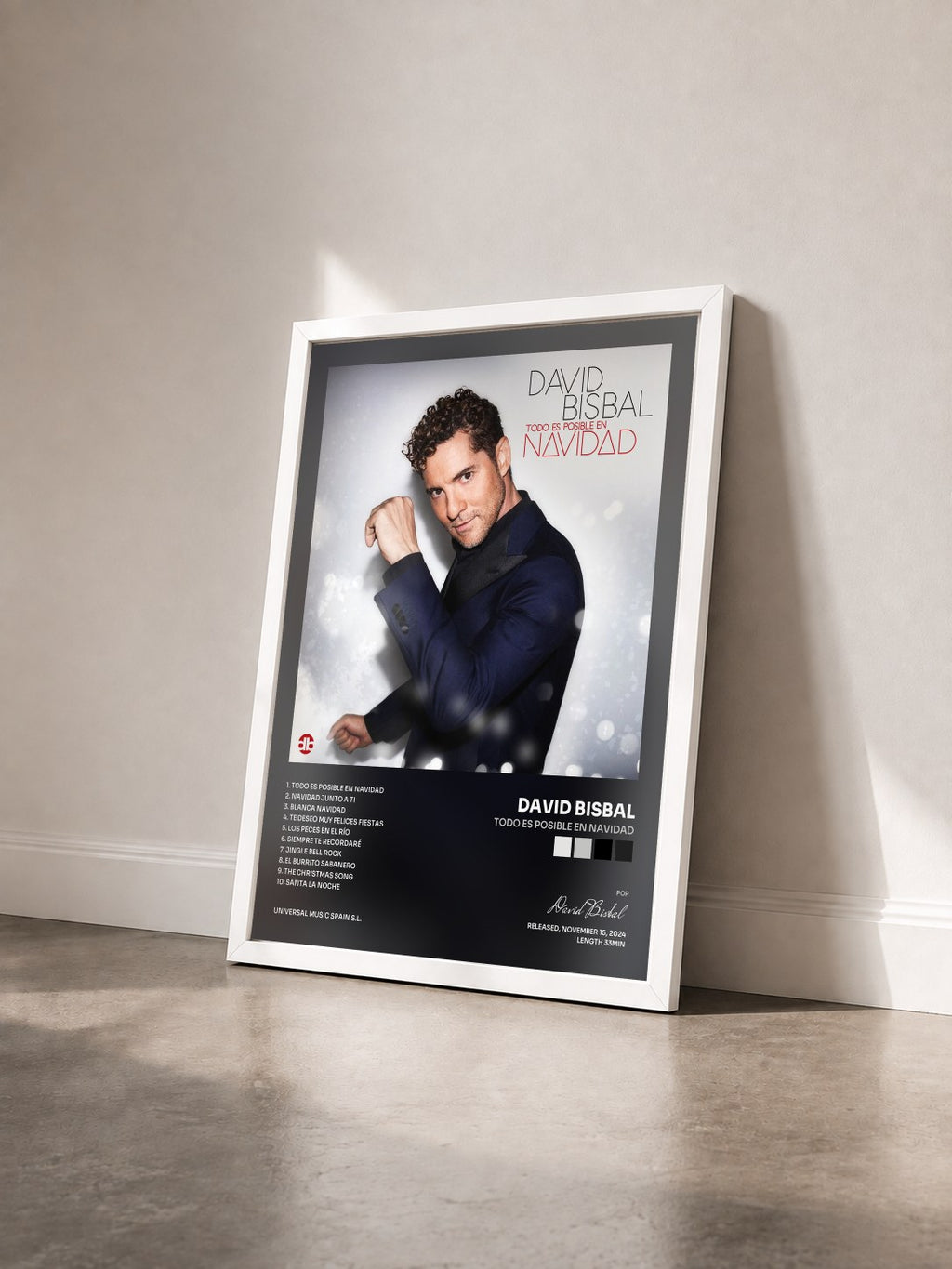 #blanc Tableau de l'album Todo Es Posible En Navidad de David Bisbal vu de trois quarts, cadre blanc