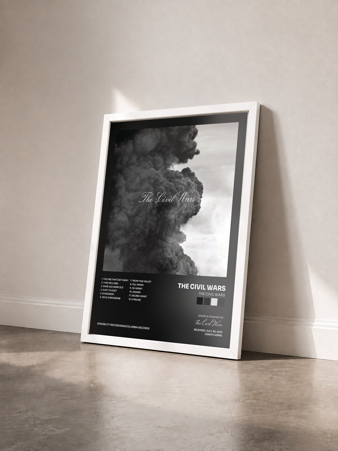 #blanc Tableau de l'album The Civil Wars de the Civil Wars vu de trois quarts, cadre blanc
