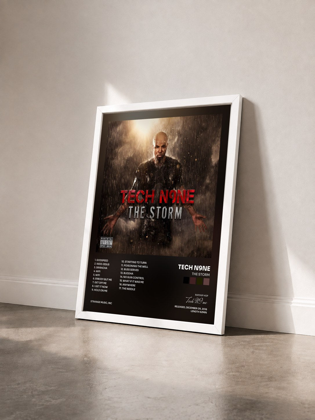 #blanc Tableau de l'album The Storm de Tech N9ne vu de trois quarts, cadre blanc