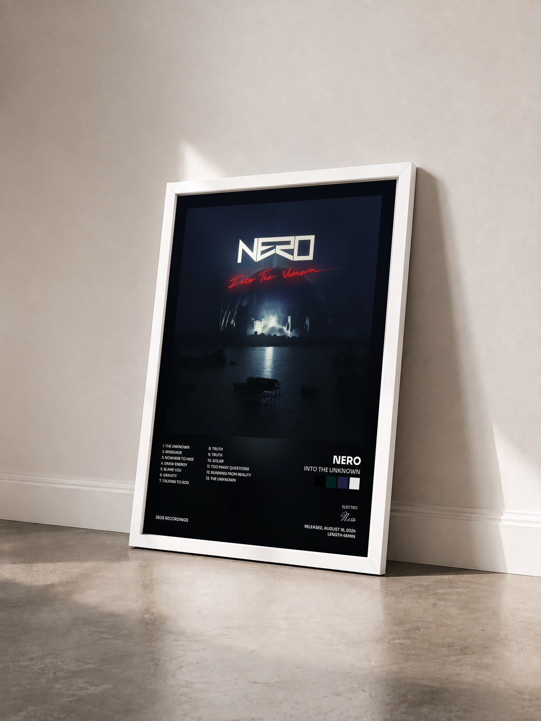 #blanc Tableau de l'album Into the Unknown de Nero vu de trois quarts, cadre blanc