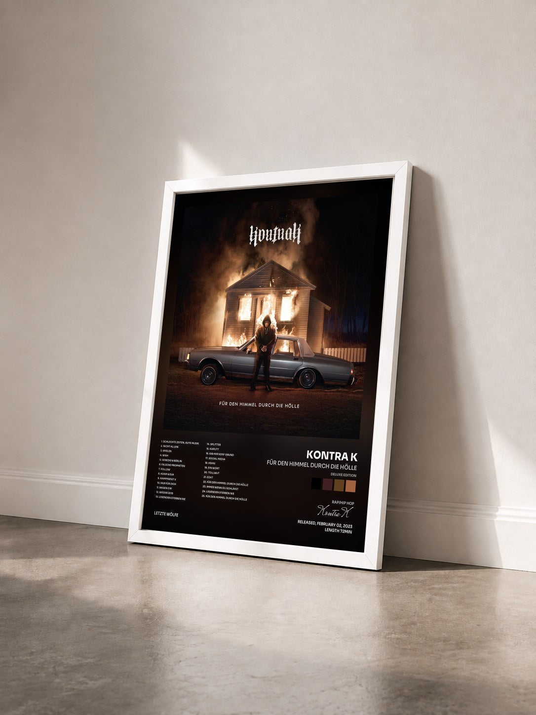 #blanc Tableau de l'album Für den Himmel durch die Hölle (Deluxe Edition) de Kontra K vu de trois quarts, cadre blanc