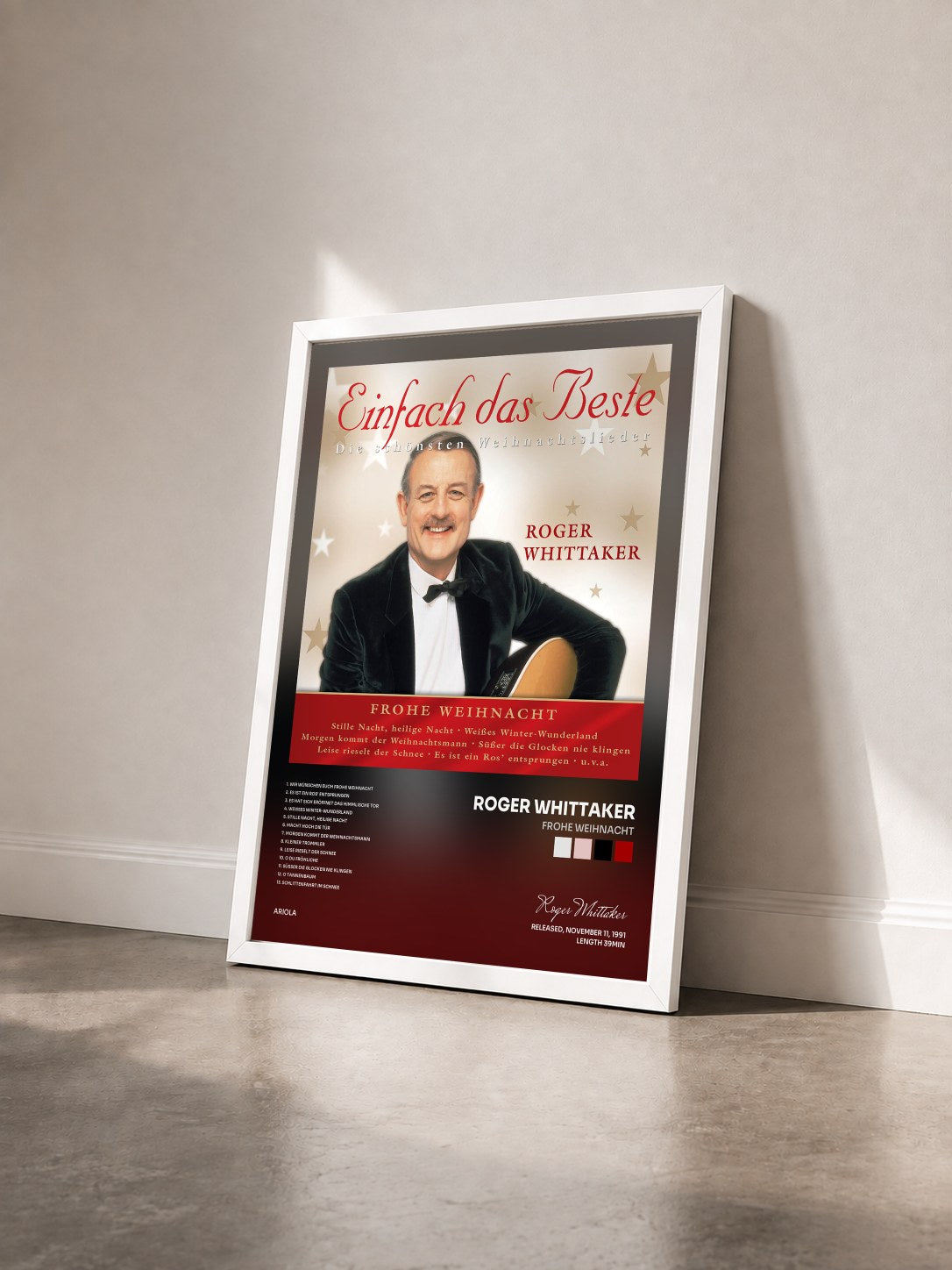#blanc Tableau de l'album Frohe Weihnacht de Roger Whittaker vu de trois quarts, cadre blanc