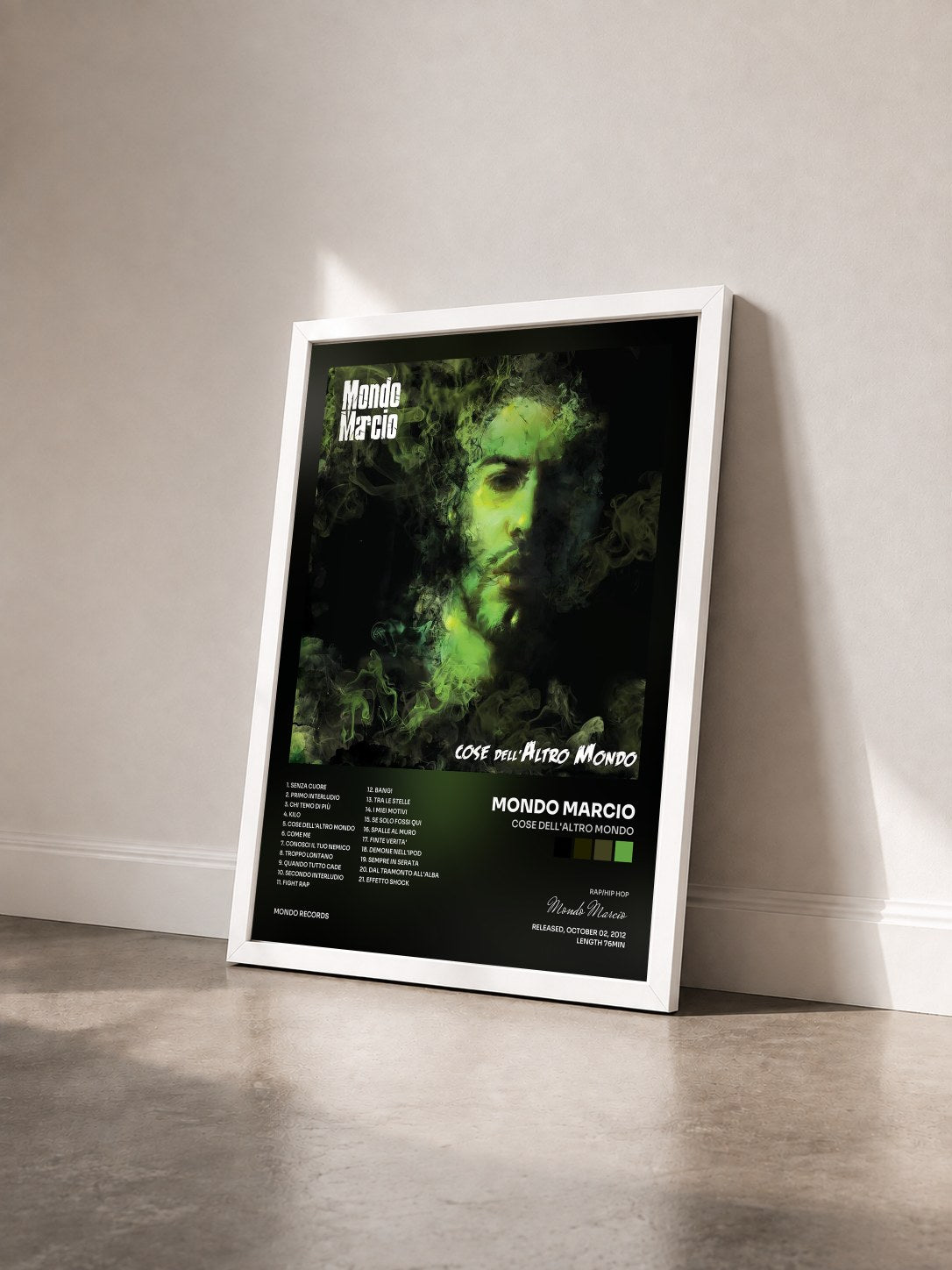 #blanc Tableau de l'album Cose dell'Altro Mondo de Mondo Marcio vu de trois quarts, cadre blanc