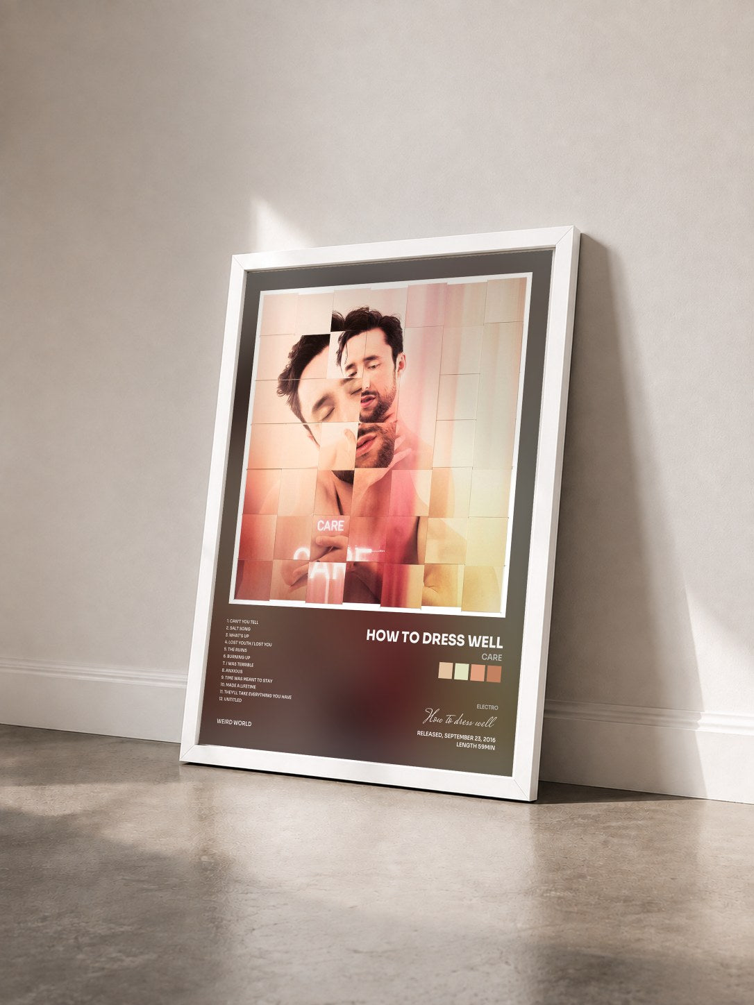 #blanc Tableau de l'album Care de How to dress well vu de trois quarts, cadre blanc