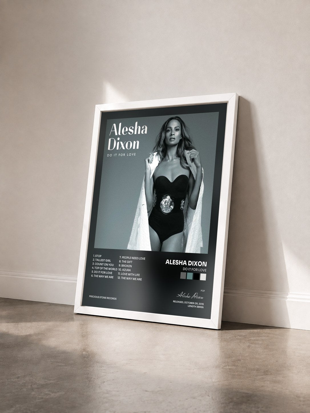 #blanc Tableau de l'album Do It For Love de Alesha Dixon vu de trois quarts, cadre blanc