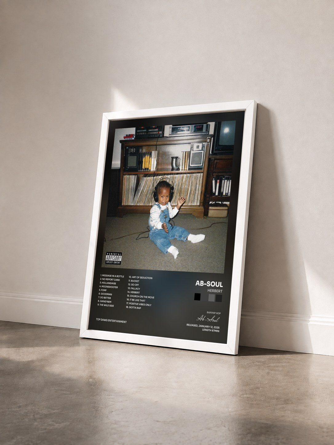 #blanc Tableau de l'album HERBERT de Ab-Soul vu de trois quarts, cadre blanc