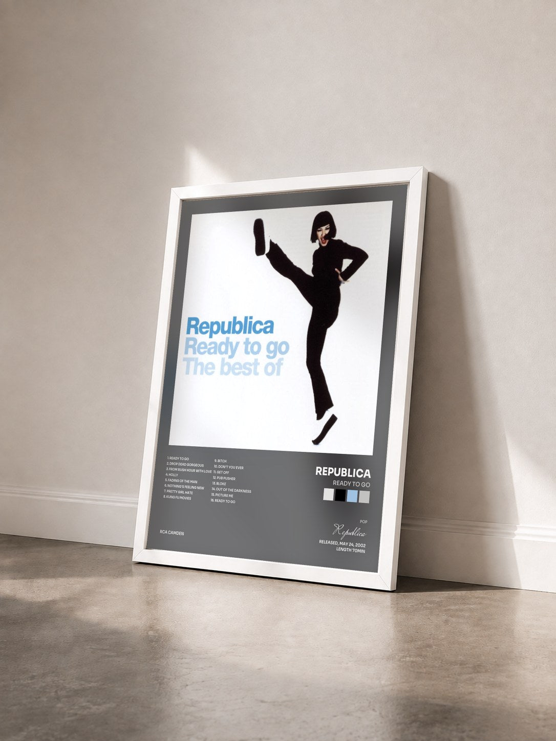 #blanc Tableau de l'album Ready To Go de Republica vu de trois quarts, cadre blanc