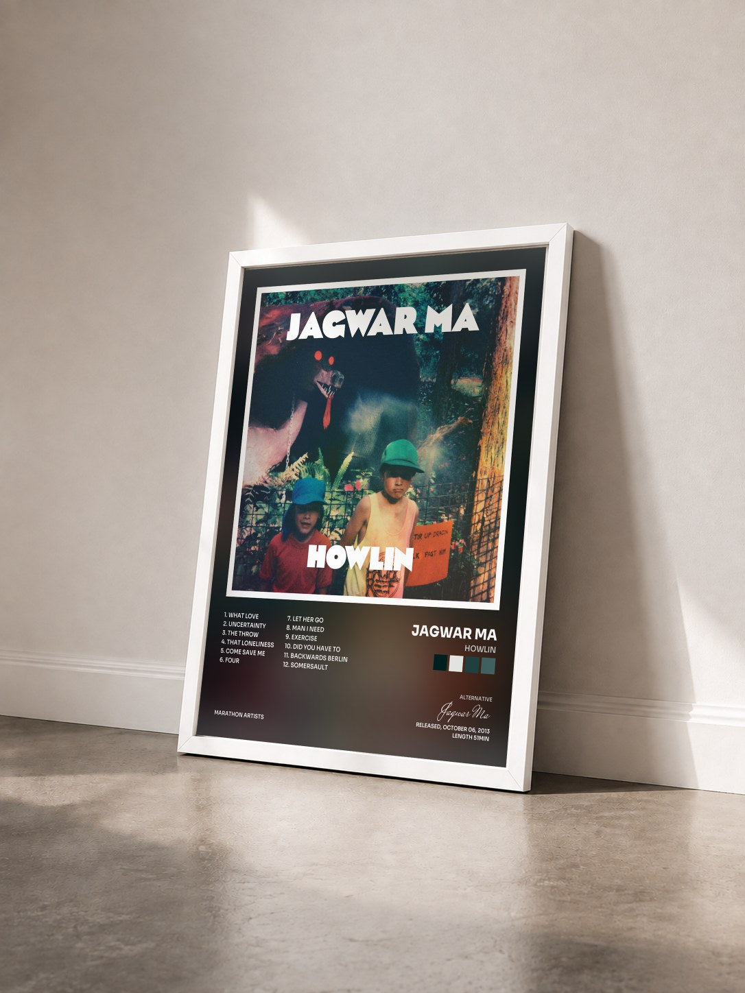 #blanc Tableau de l'album Howlin de Jagwar Ma vu de trois quarts, cadre blanc