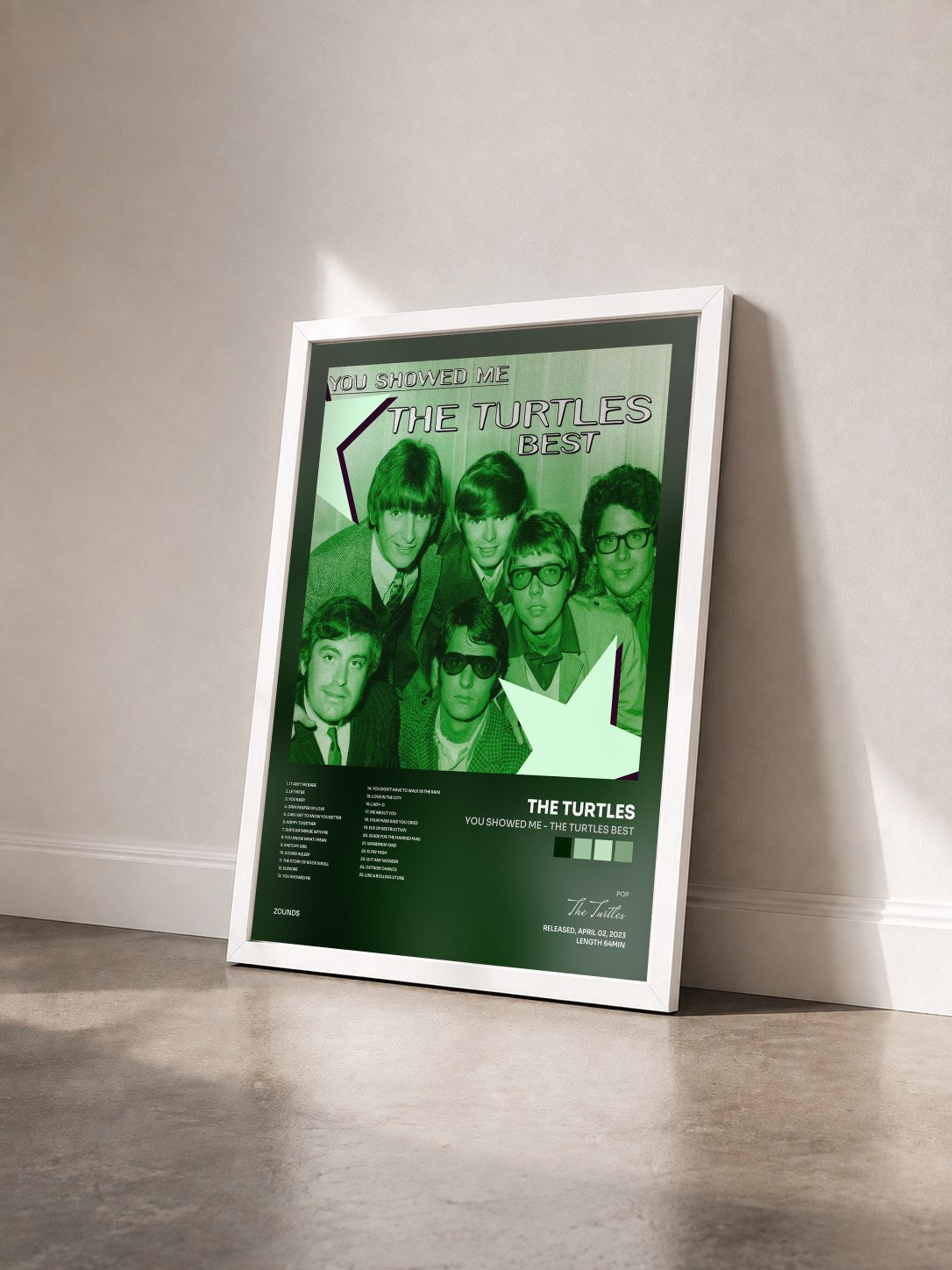 #blanc Tableau de l'album You Showed Me - The Turtles Best de The Turtles vu de trois quarts, cadre blanc