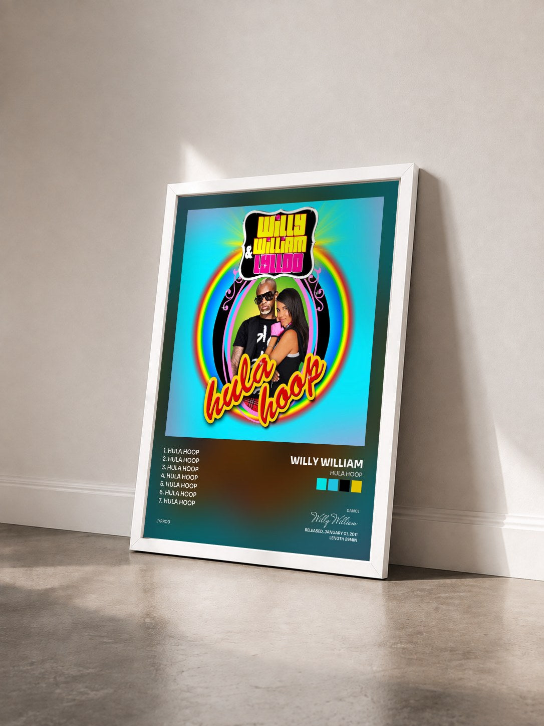 #blanc Tableau de l'album Hula Hoop de Willy William vu de trois quarts, cadre blanc