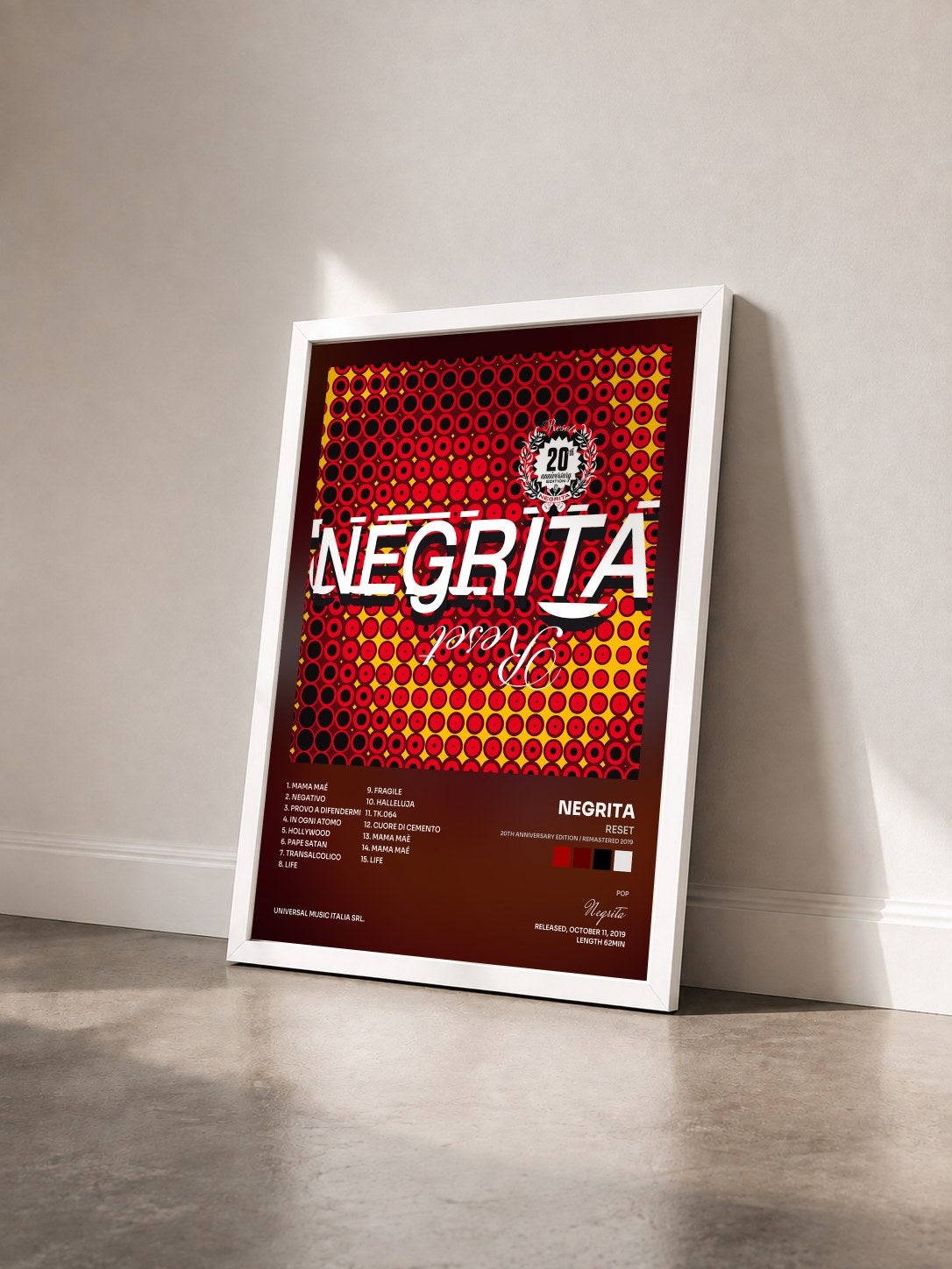 #blanc Tableau de l'album Reset (20th Anniversary Edition / Remastered 2019) de Negrita vu de trois quarts, cadre blanc