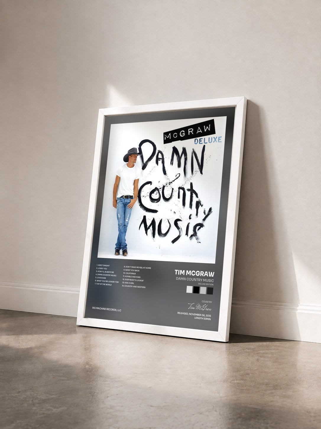 #blanc Tableau de l'album Damn Country Music (Deluxe Edition) de Tim McGraw vu de trois quarts, cadre blanc