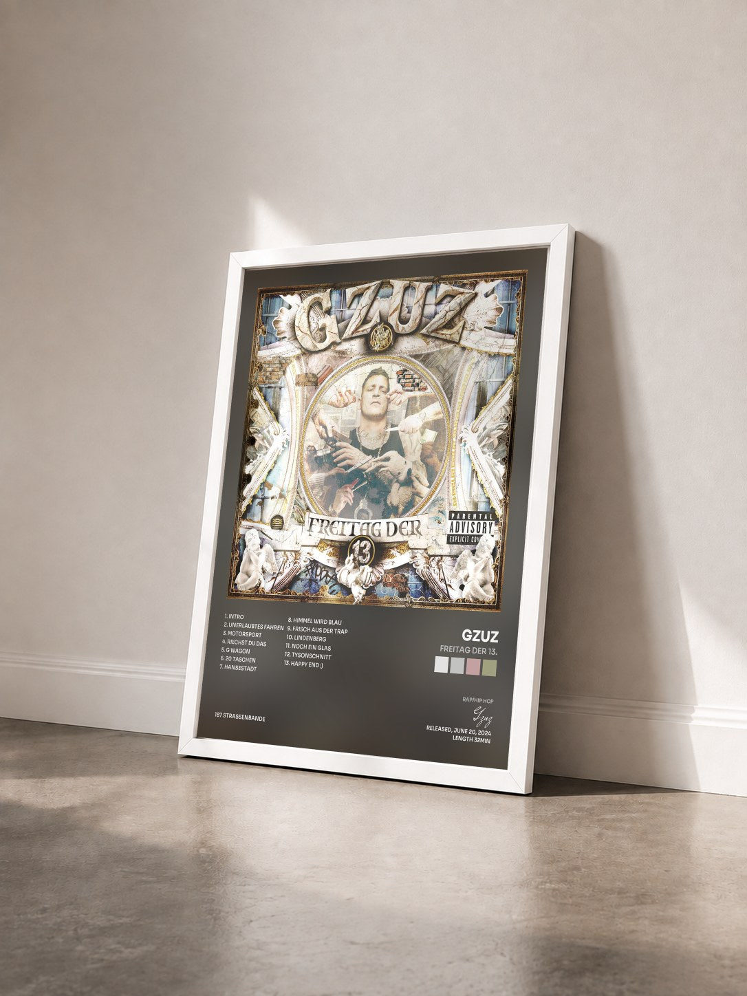 #blanc Tableau de l'album Freitag der 13. de Gzuz vu de trois quarts, cadre blanc