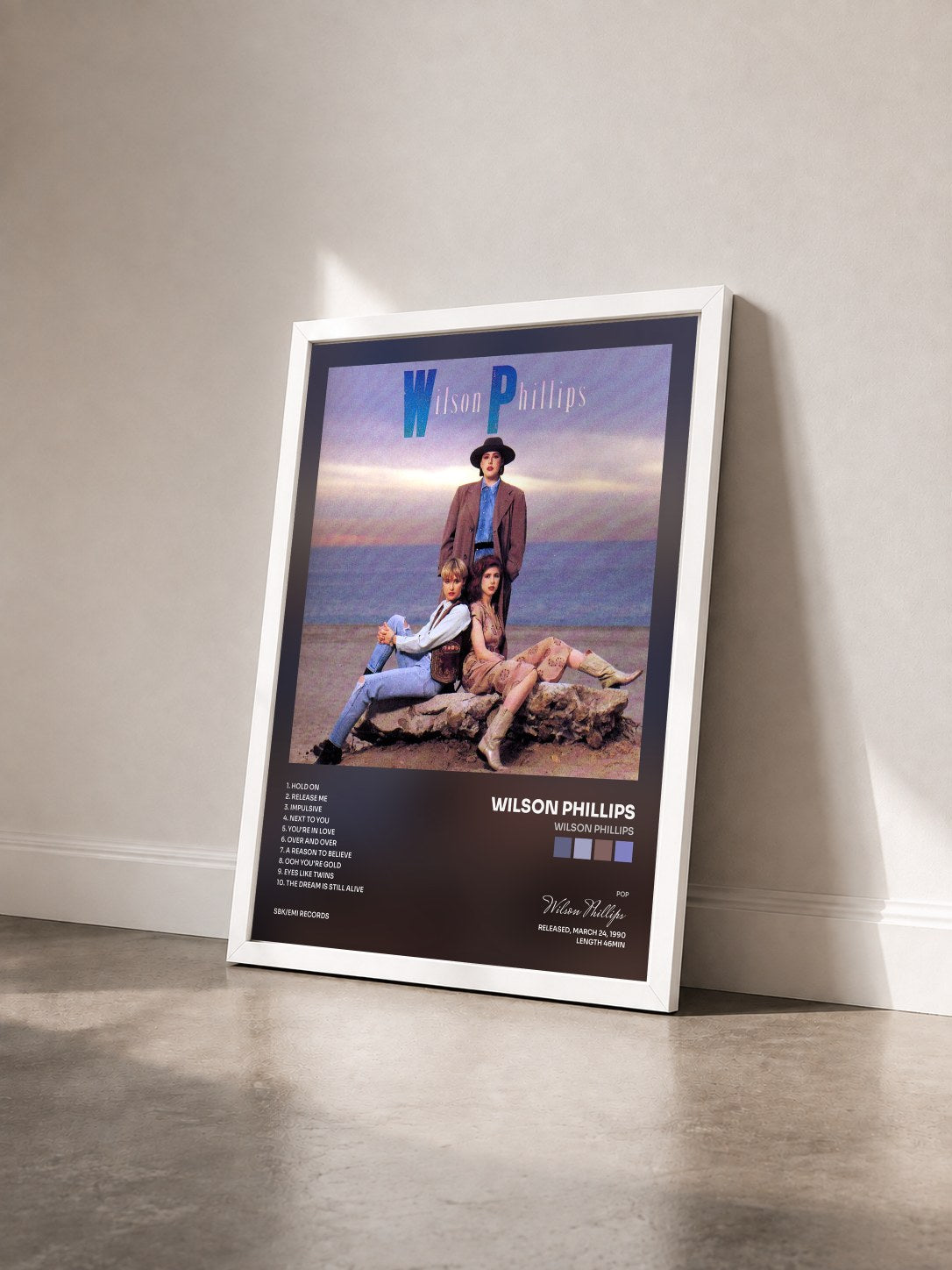 #blanc Tableau de l'album Wilson Phillips de Wilson Phillips vu de trois quarts, cadre blanc