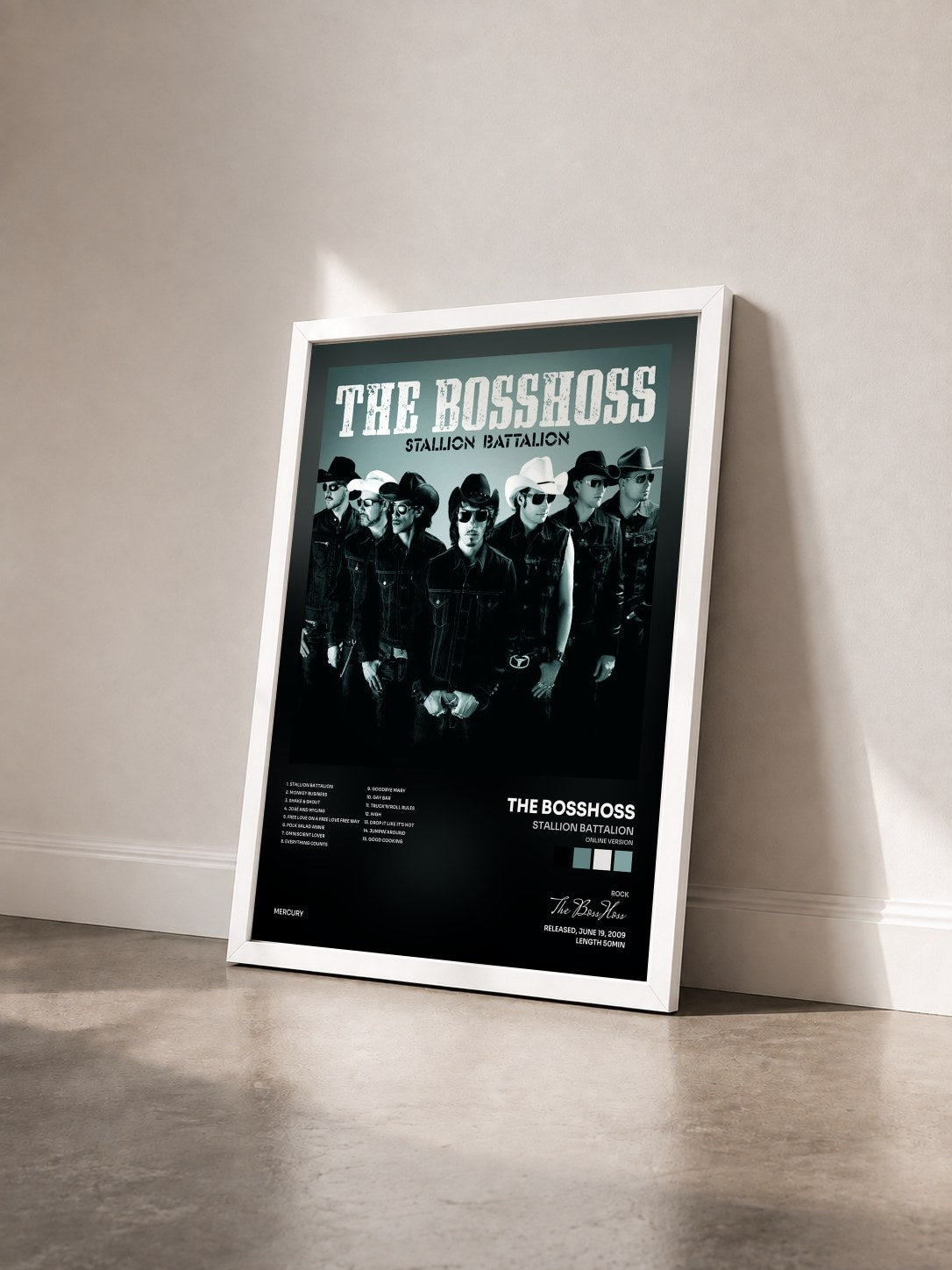 #blanc Tableau de l'album Stallion Battalion (Online Version) de The BossHoss vu de trois quarts, cadre blanc