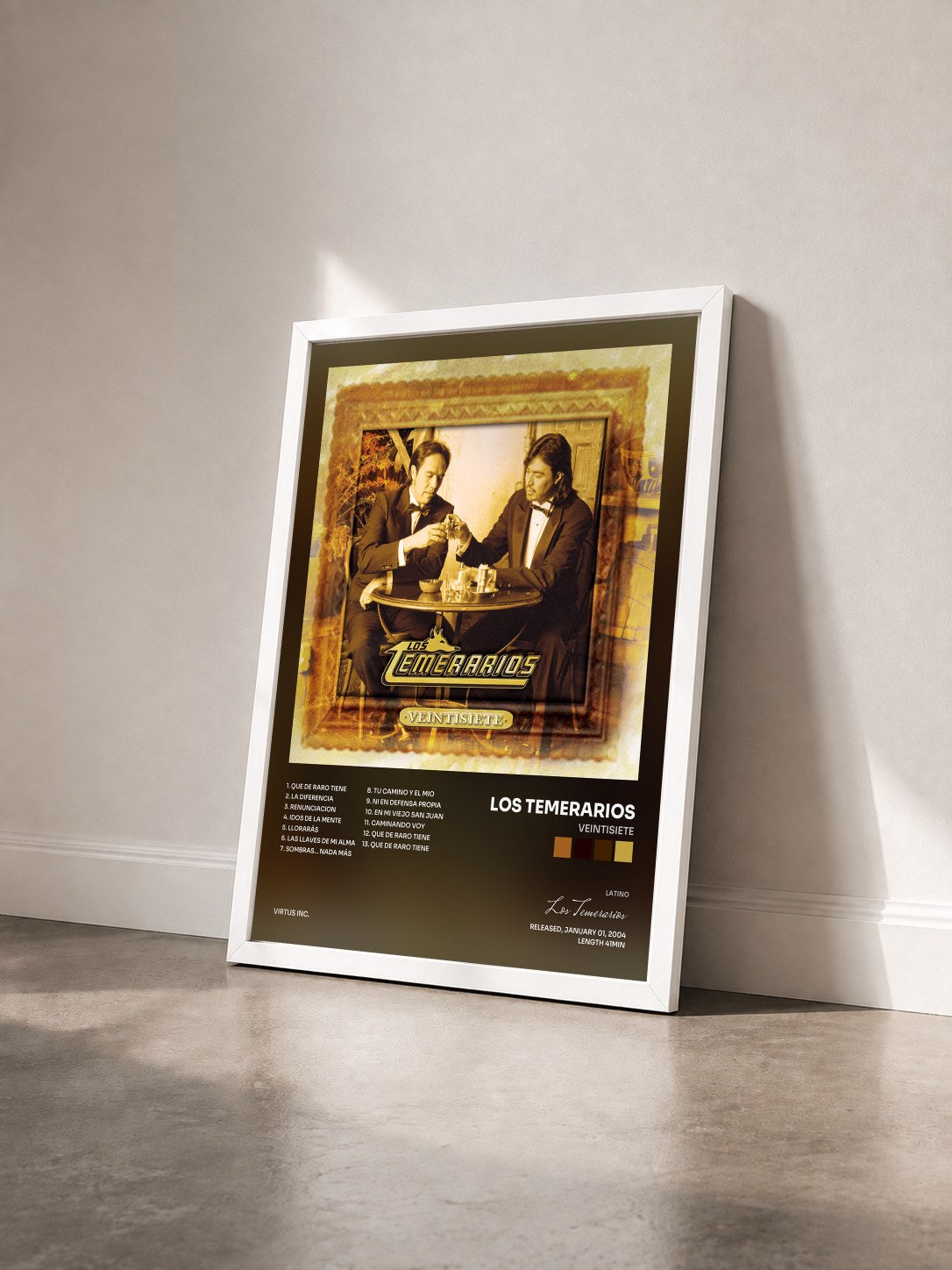 #blanc Tableau de l'album Veintisiete de Los Temerarios vu de trois quarts, cadre blanc