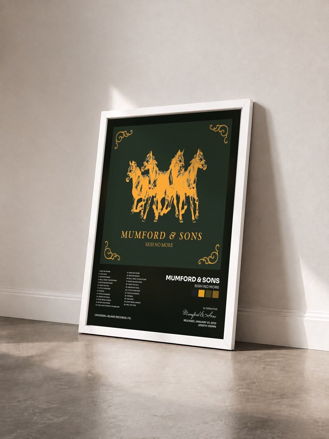 #blanc Tableau de l'album Sigh No More de Mumford & Sons vu de trois quarts, cadre blanc