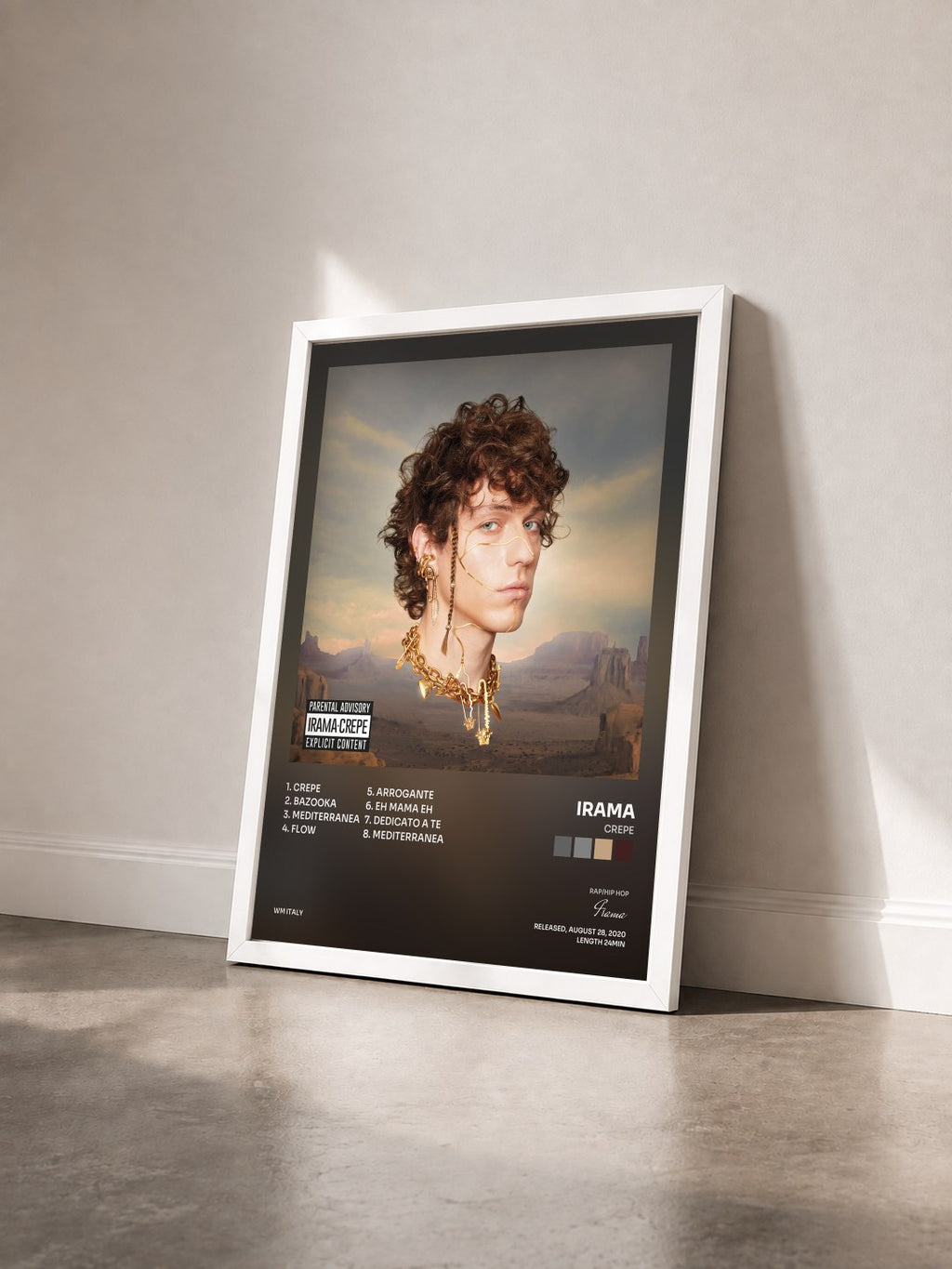 #blanc Tableau de l'album Crepe de Irama vu de trois quarts, cadre blanc