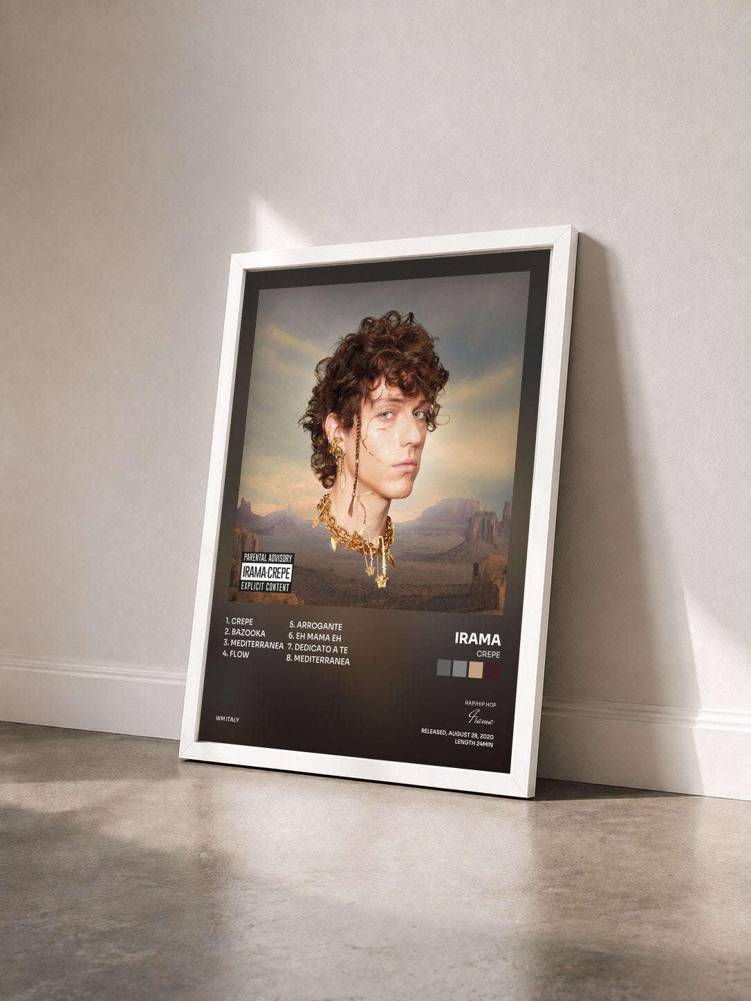 #blanc Tableau de l'album Crepe de Irama vu de trois quarts, cadre blanc