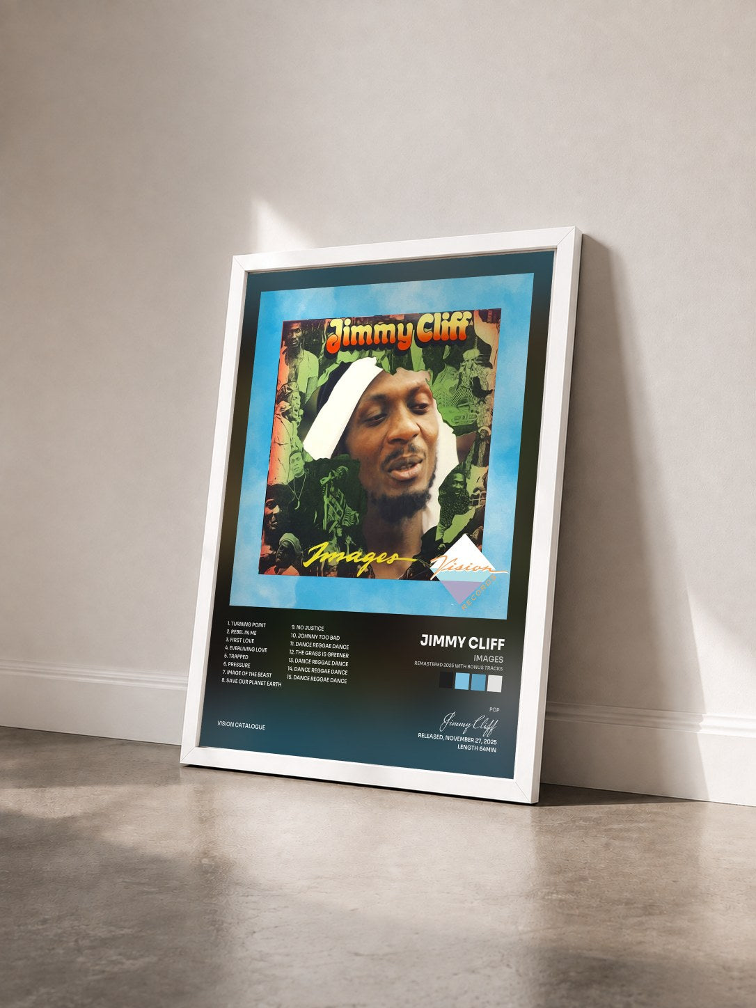 #blanc Tableau de l'album Images (Remastered 2025 with Bonus Tracks) de Jimmy Cliff vu de trois quarts, cadre blanc