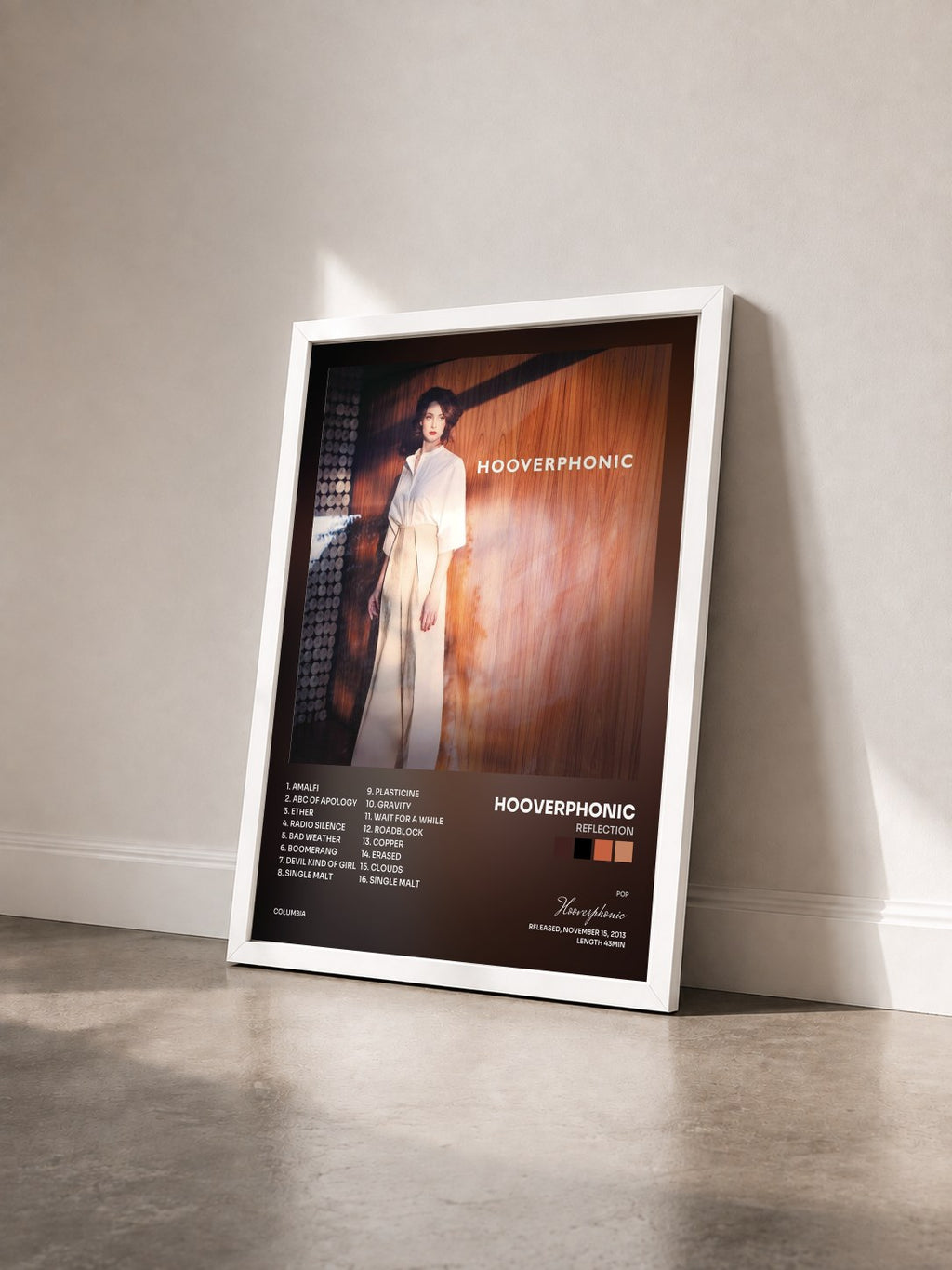 #blanc Reflection by Hooverphonic as a framed art print seen at an angle, white frame