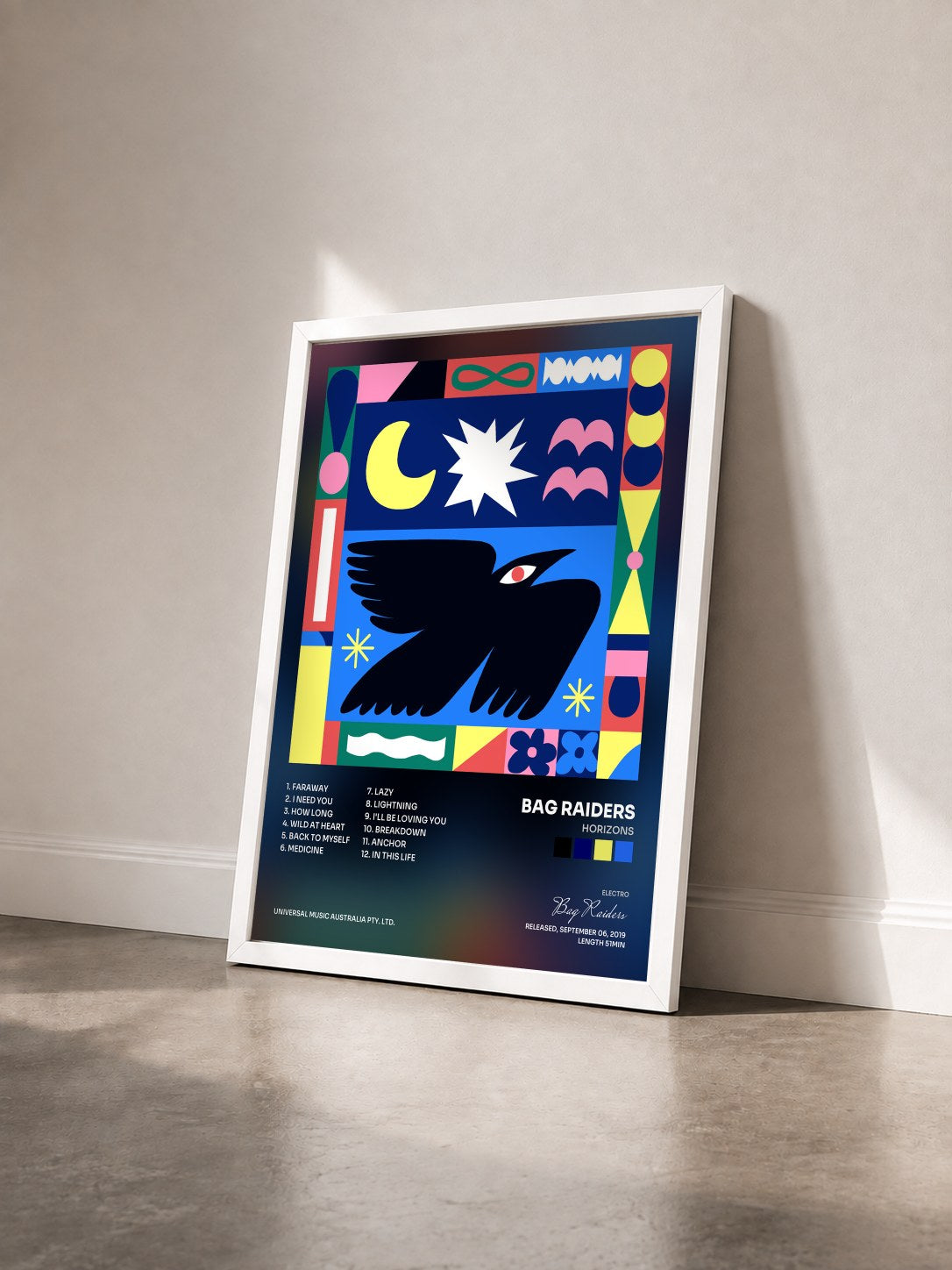 #blanc Tableau de l'album Horizons de Bag Raiders vu de trois quarts, cadre blanc